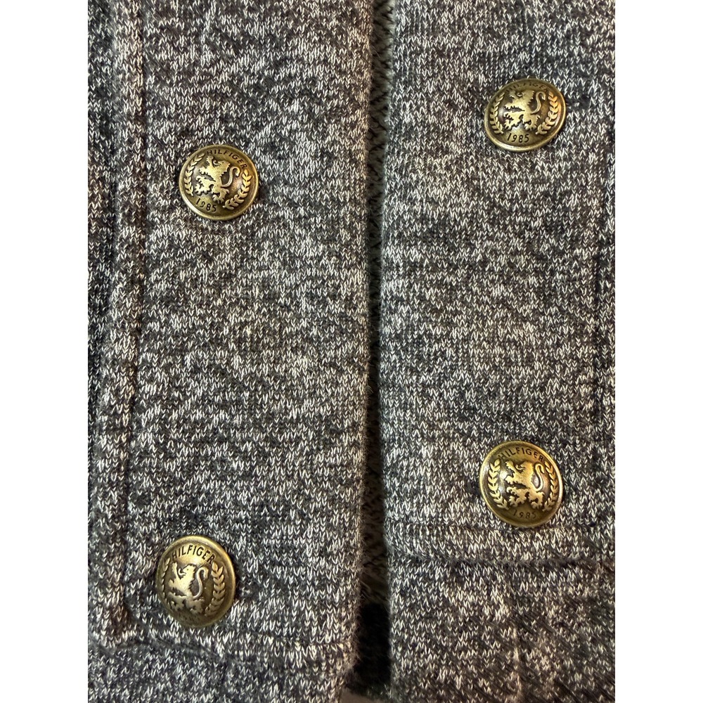 Tommy Hilfiger Military Band Top Womens L Gray Marled Metal Button Dark Academia - Picture 3 of 8
